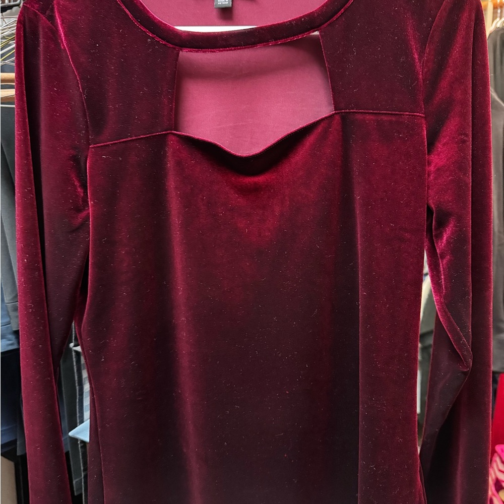 Velvet Long Sleeve Dress in Deep Red